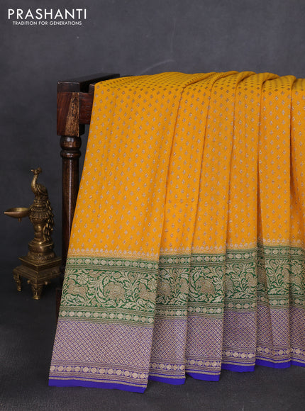Banarasi georgette saree mango yellow and green blue with allover thread & zari woven buttas and long woven border