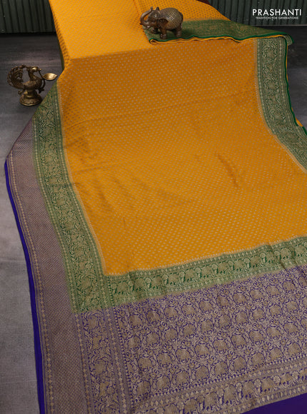 Banarasi georgette saree mango yellow and green blue with allover thread & zari woven buttas and long woven border