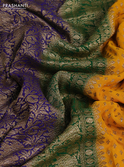 Banarasi georgette saree mango yellow and green blue with allover thread & zari woven buttas and long woven border