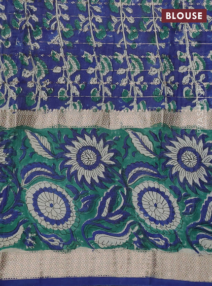 Semi chanderi saree cream and green with allover zari weaves & geometric block prints and long printed border