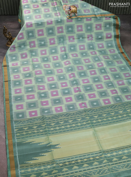 Ikat soft silk saree pastel green with allover ikat weaves and zari woven border