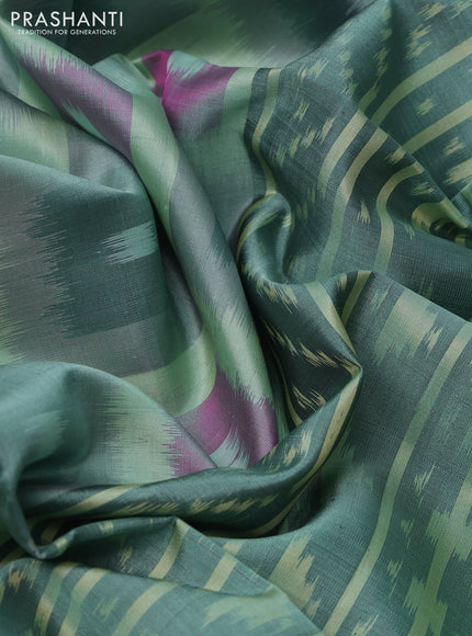 Ikat soft silk saree pastel green with allover ikat weaves and zari woven border