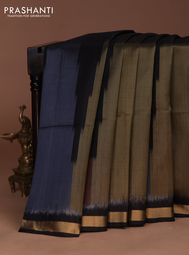 Ikat soft silk saree black with allover ikat weaves and zari woven border