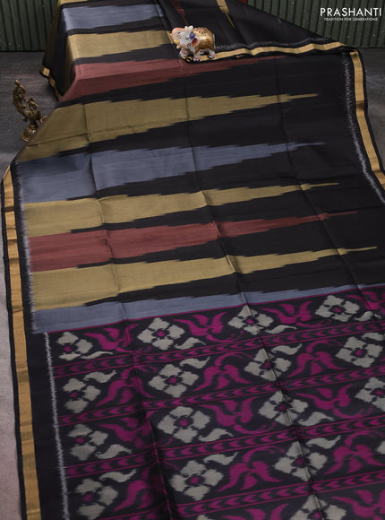 Ikat soft silk saree black with allover ikat weaves and zari woven border