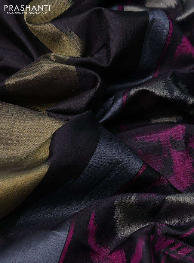 Ikat soft silk saree black with allover ikat weaves and zari woven border