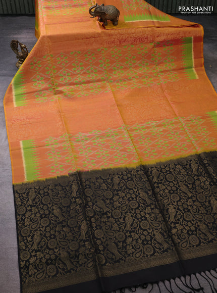 Ikat soft silk saree dual shade od pinkish red and black with allover ikat weaves and zari woven border