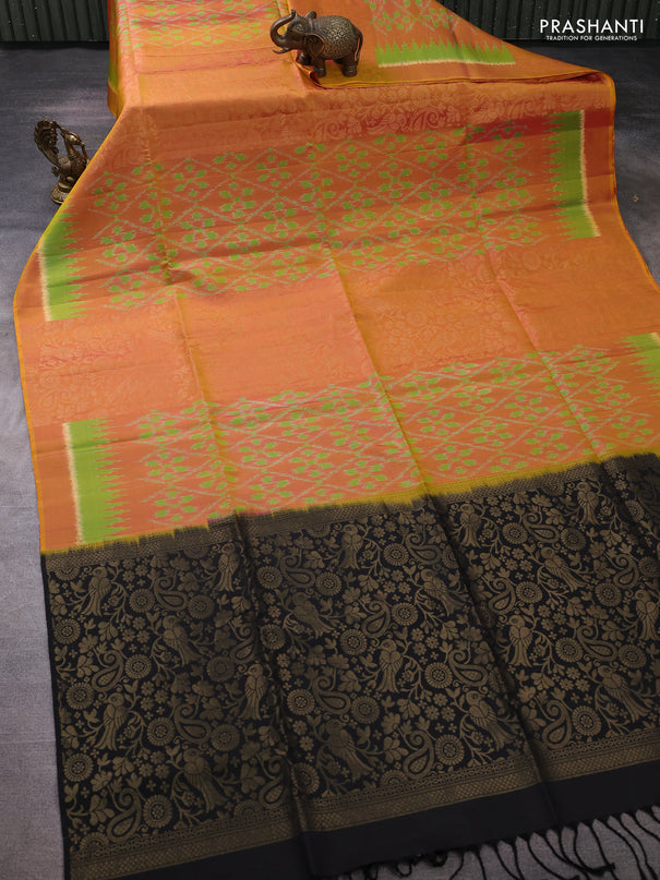 Ikat soft silk saree dual shade od pinkish red and black with allover ikat weaves and zari woven border