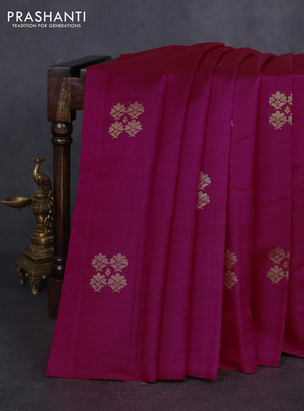 Kora kanchipuram silk saree pink and blue wiith zari woven buttas in borderless style