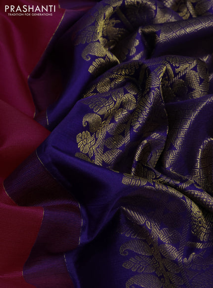 Kora kanchipuram silk saree pink and blue wiith zari woven buttas in borderless style