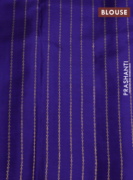 Kora kanchipuram silk saree pink and blue wiith zari woven buttas in borderless style