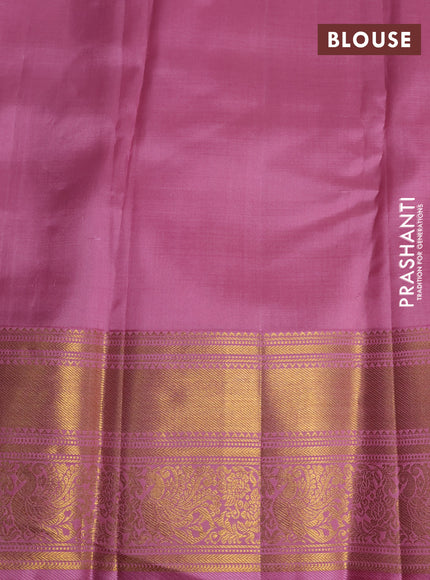 Kora kanchipuram silk saree multi colour and light pink with allover silver zari weaves and zari woven korvai border