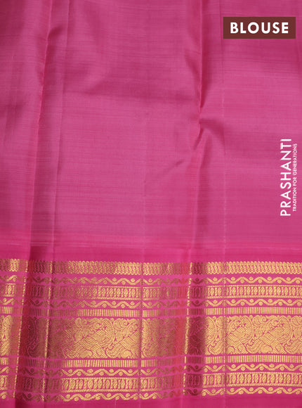 Kora kanchipuram silk saree pastel green and light pink with silver zari woven buttas and rich zari woven korvai border