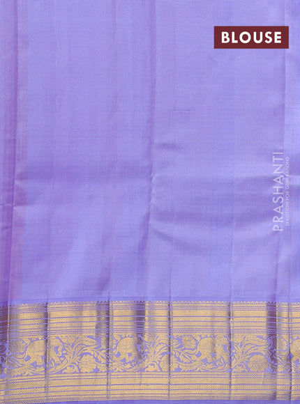 Kora kanchipuram silk saree red and lavender with allover silver & gold zari woven buttas and zari woven korvai border