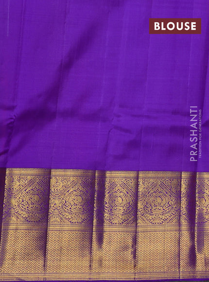 Kora kanchipuram silk saree red and violet with silver & gold zari woven buttas and long zari woven korvai border