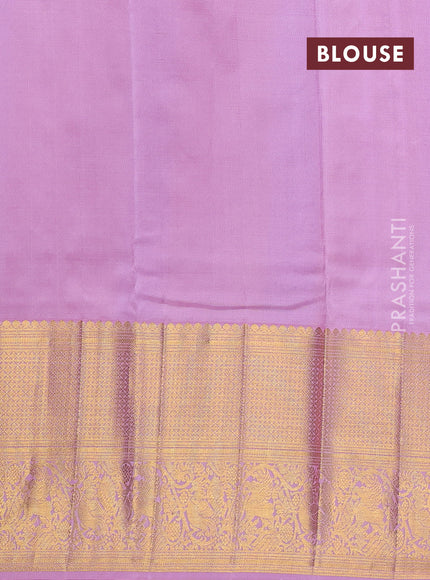 Kora kanchipuram silk saree light green and light pink with allover silver & gold zari woven buttas and long zari woven korvai border
