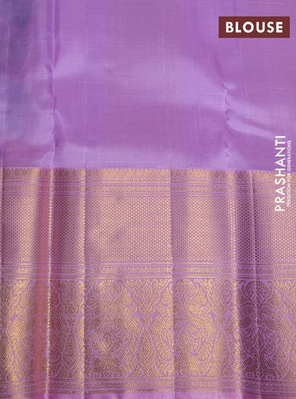 Kora kanchipuram silk saree cs blue and lavender with silver & gold zari woven buttas and long zari woven korvai border