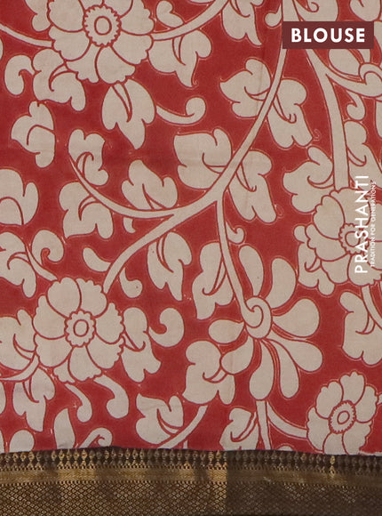 Kalamkari semi silk saree beige and black with allover prints and mangalgiri border