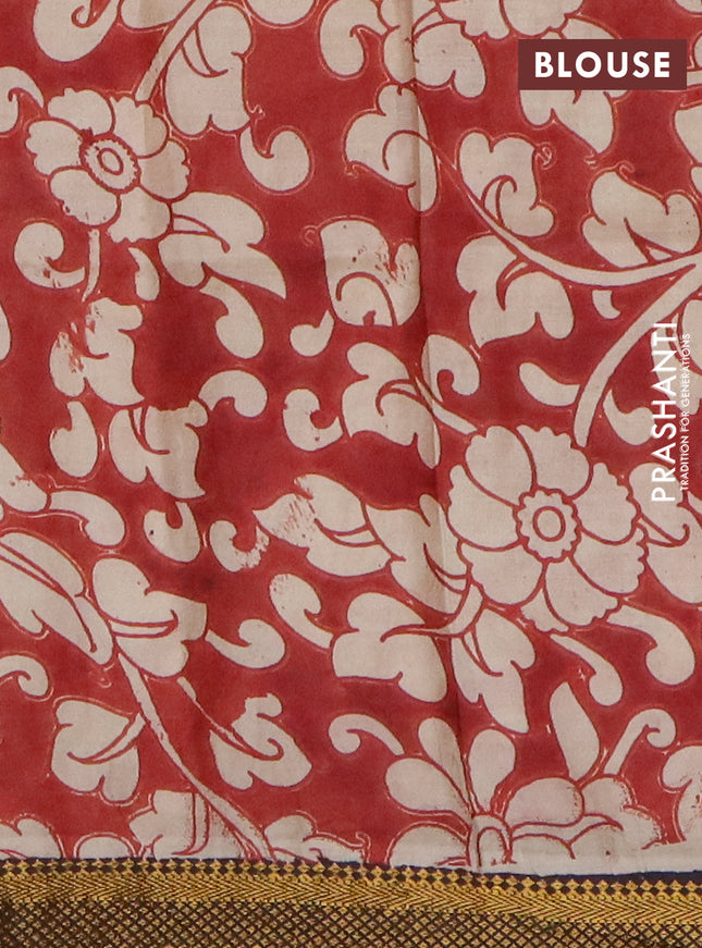 Kalamkari semi silk saree beige and black with allover prints and mangalgiri border