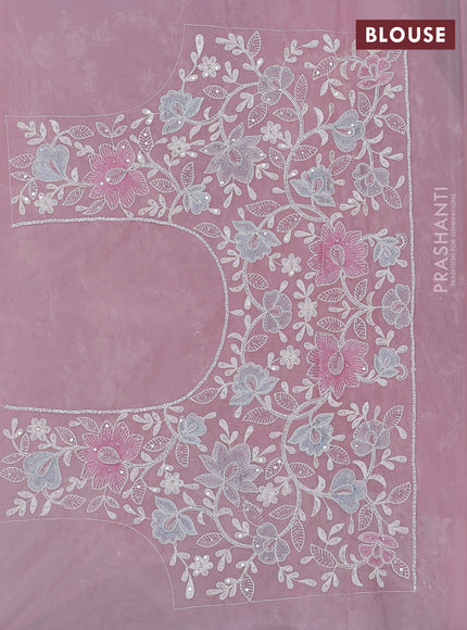 Organza silk saree baby pink with floral embroidery & sequin work