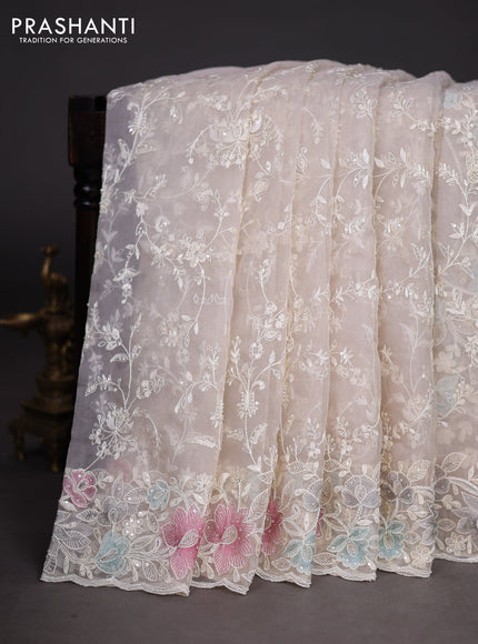 Organza silk saree off white with floral embroidery & sequin work