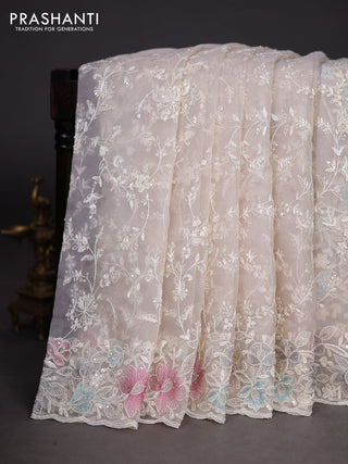 Organza silk saree off white with floral embroidery & sequin work