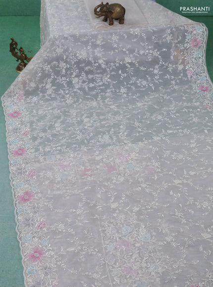 Organza silk saree off white with floral embroidery & sequin work