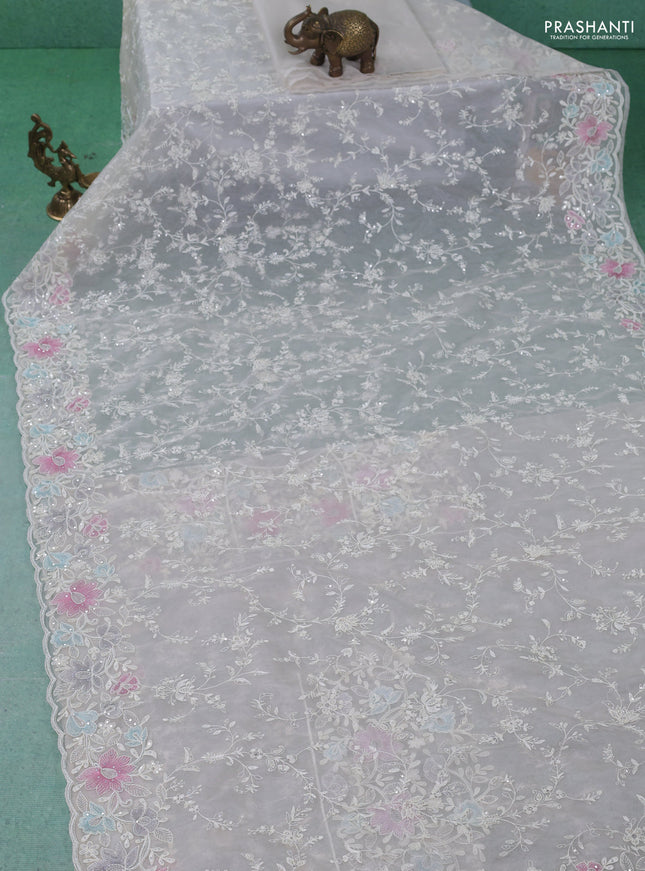 Organza silk saree off white with floral embroidery & sequin work