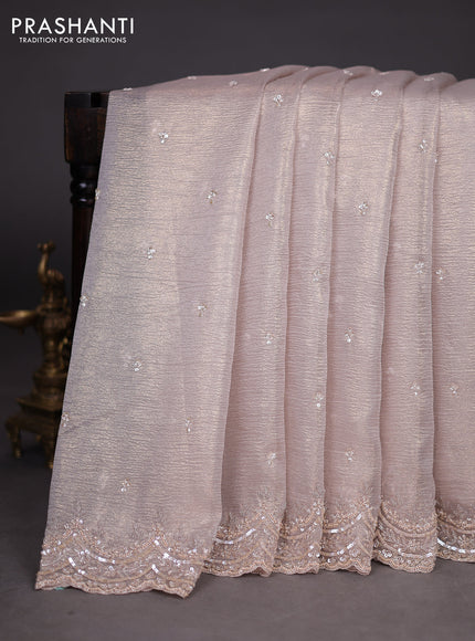 Crush tissue saree beige with floral embroidery & sequin work