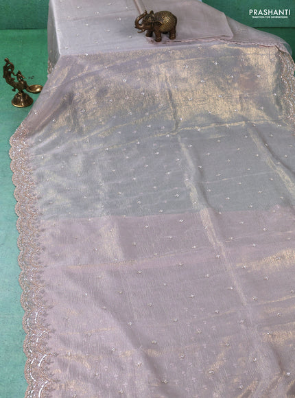 Crush tissue saree beige with floral embroidery & sequin work