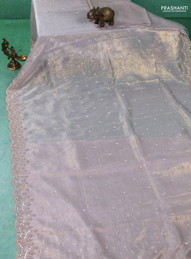 Crush tissue saree beige with floral embroidery & sequin work