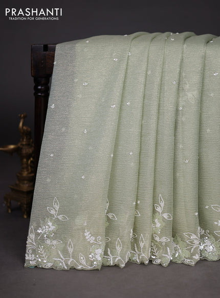 Crush tissue saree pista green with sequin & cut beaded work