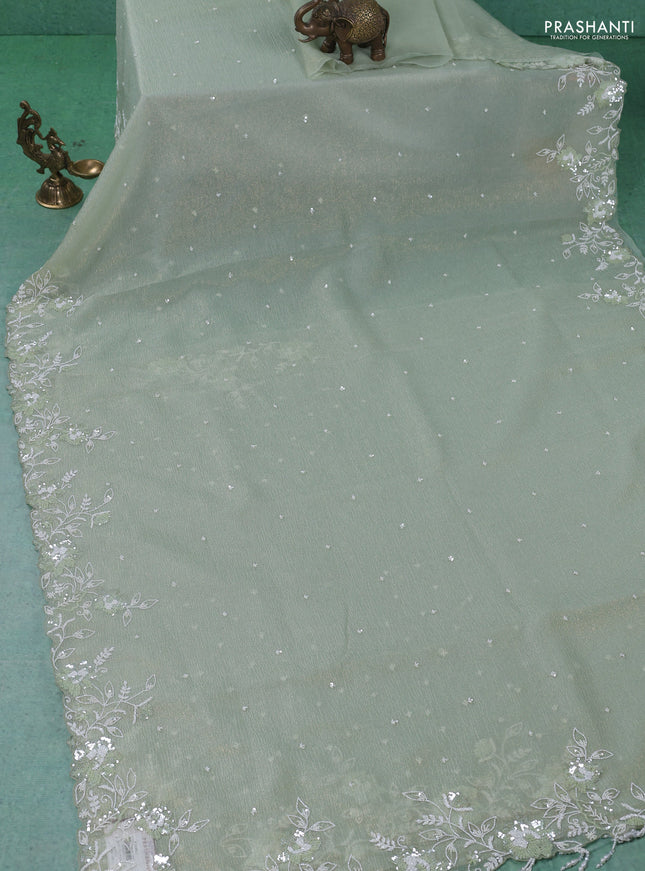 Crush tissue saree pista green with sequin & cut beaded work