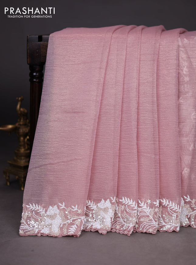 Crush tissue saree pastel pink with sequin & cut beaded work