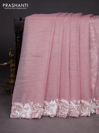 Crush tissue saree pastel pink with sequin & cut beaded work