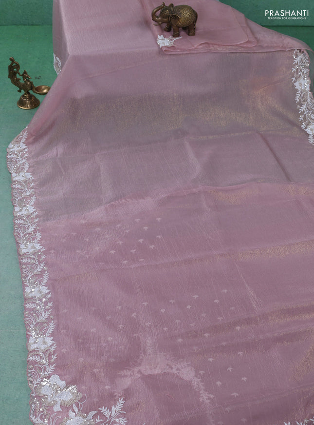 Crush tissue saree pastel pink with sequin & cut beaded work
