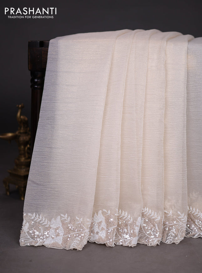 Crush tissue saree cream with sequin & cut beaded work