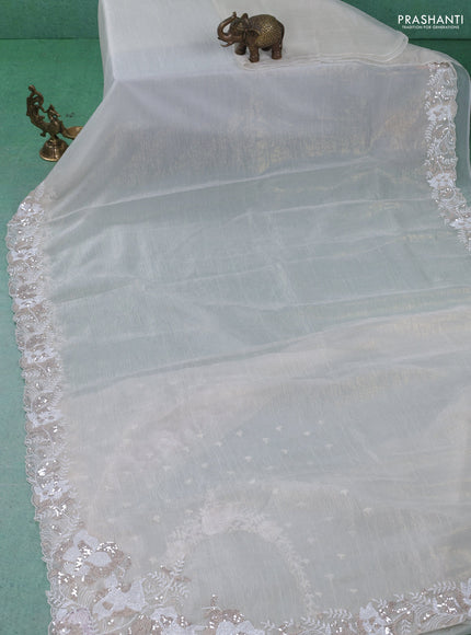 Crush tissue saree cream with sequin & cut beaded work