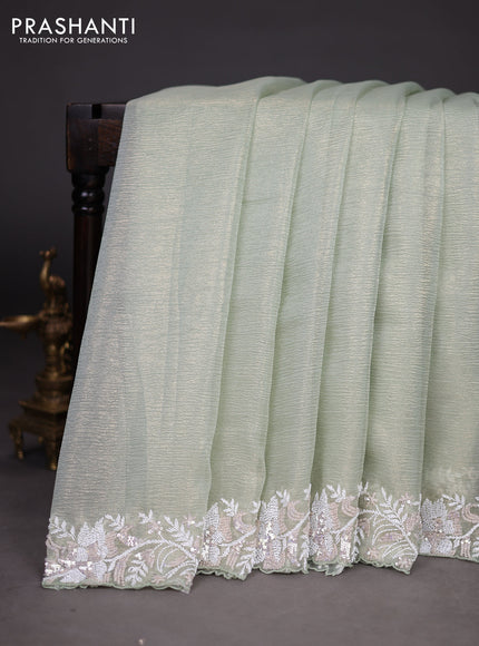 Crush tissue saree pista green with sequin & cut beaded work