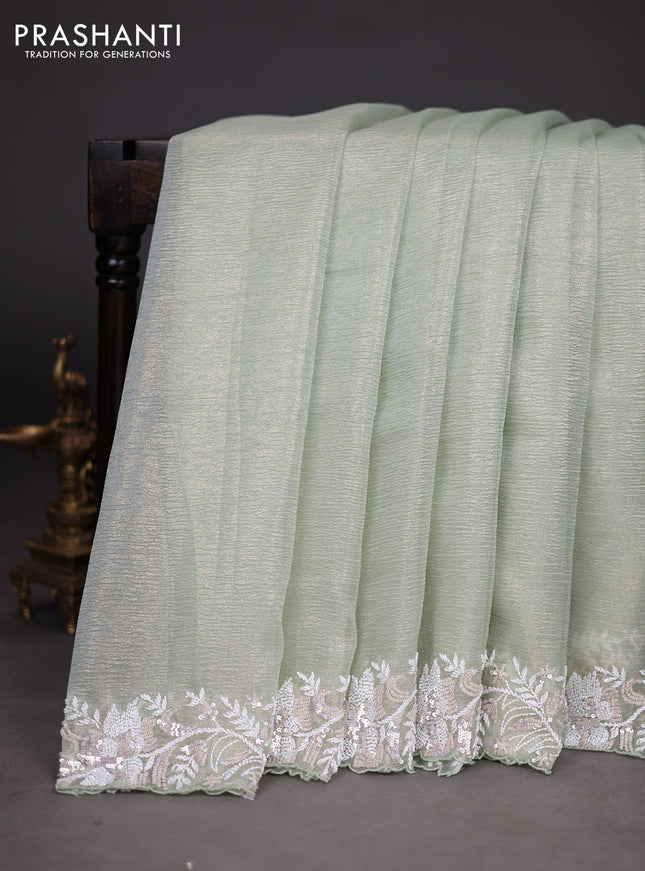 Crush tissue saree pista green with sequin & cut beaded work
