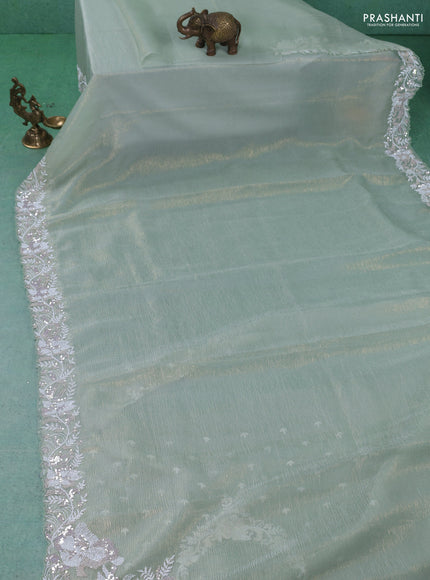 Crush tissue saree pista green with sequin & cut beaded work