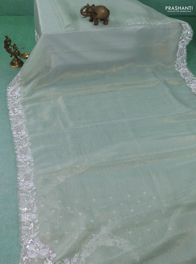 Crush tissue saree pista green with sequin & cut beaded work