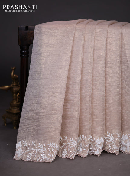Crush tissue saree beige with sequin & cut beaded work