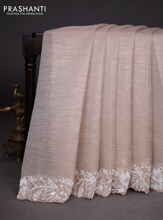 Crush tissue saree beige with sequin & cut beaded work
