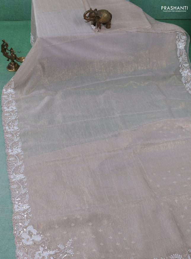 Crush tissue saree beige with sequin & cut beaded work