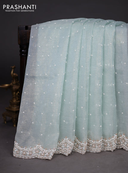 Crush tissue saree teal blue with sequin & cut beaded work