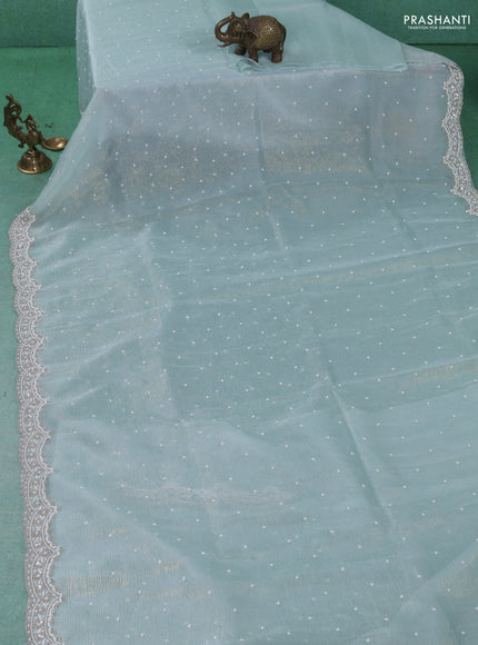 Crush tissue saree teal blue with sequin & cut beaded work