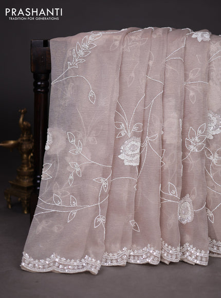 Crush tissue saree beige with allover sequin & cut beaded work