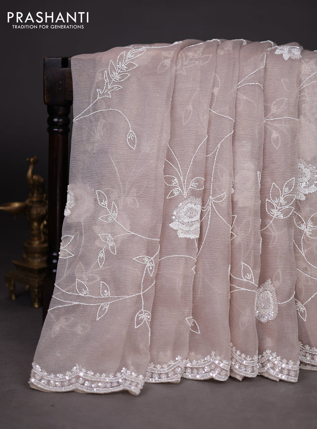 Crush tissue saree beige with allover sequin & cut beaded work