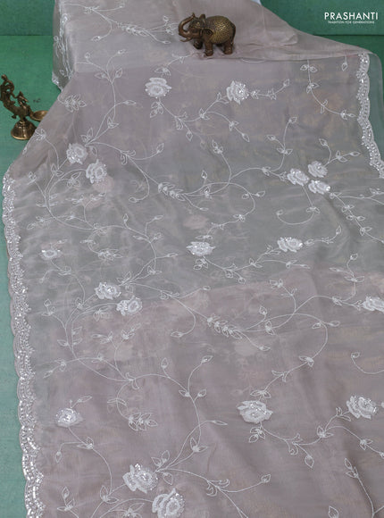 Crush tissue saree beige with allover sequin & cut beaded work