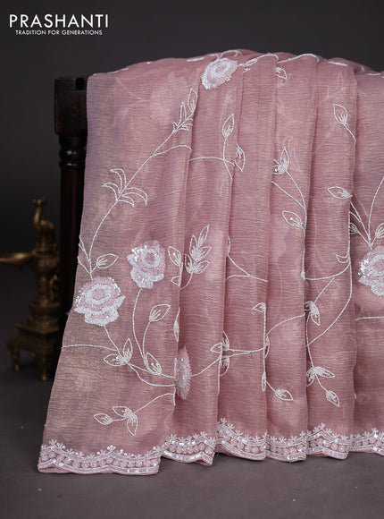 Crush tissue saree pastel pink with allover sequin & cut beaded work
